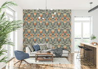 Antique flourish design, deep indigo and dusty blue floral print, Opulence product.