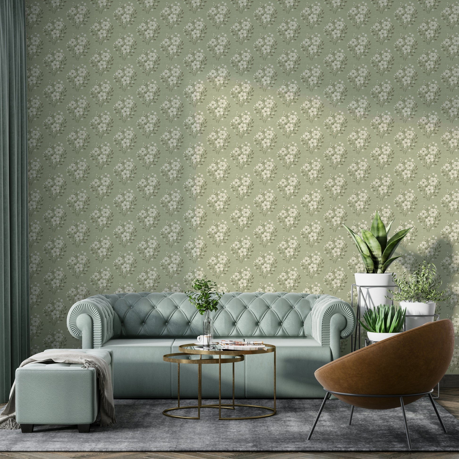 Elegant sage floral wallpaper for cozy spaces

