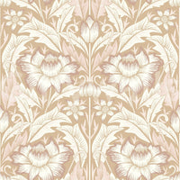Timeless Garden Sand Beige wallpaper close-up showing the cream and blush damask floral pattern detail on a sand ground