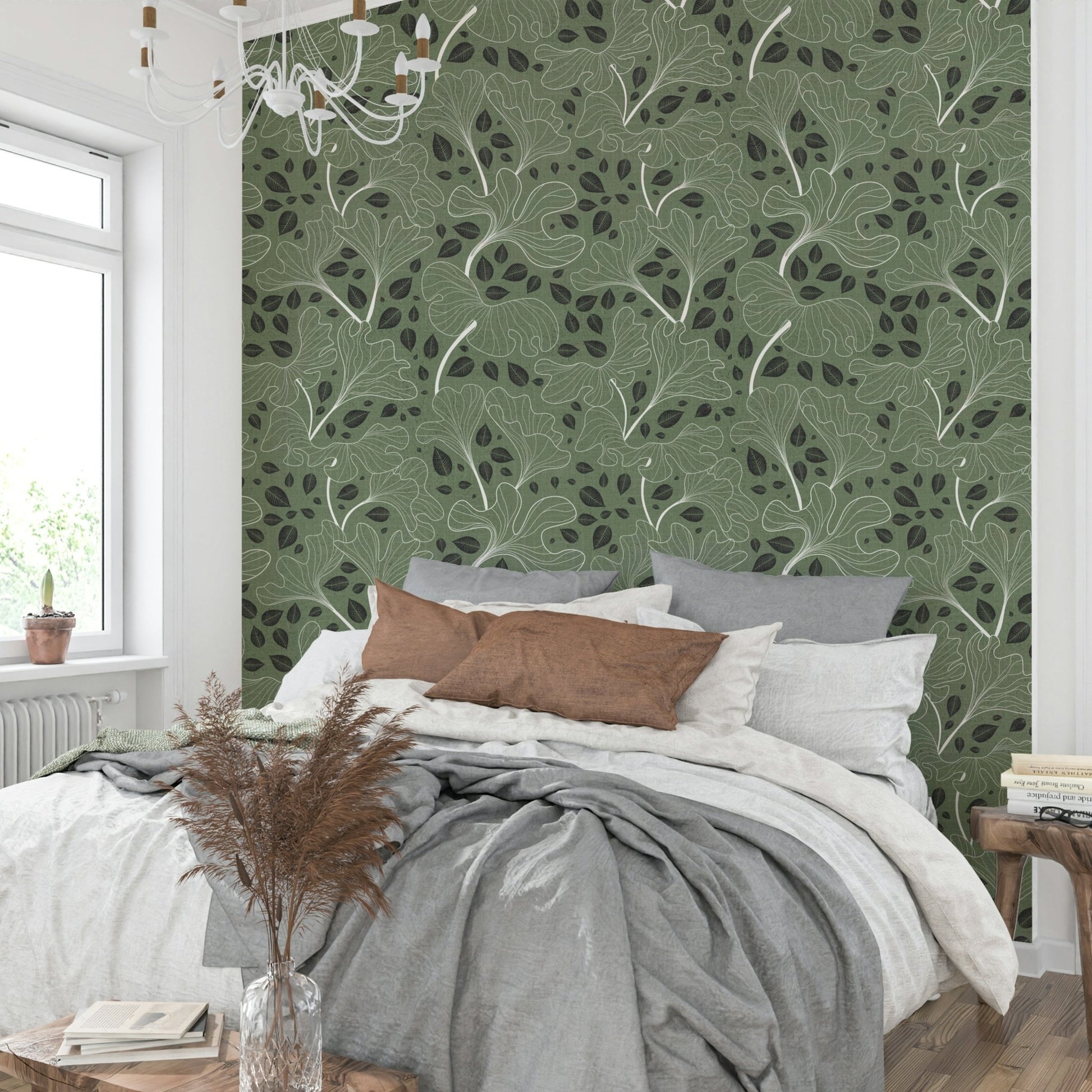 Timeless Ginkgo Garden mural for a living room.

