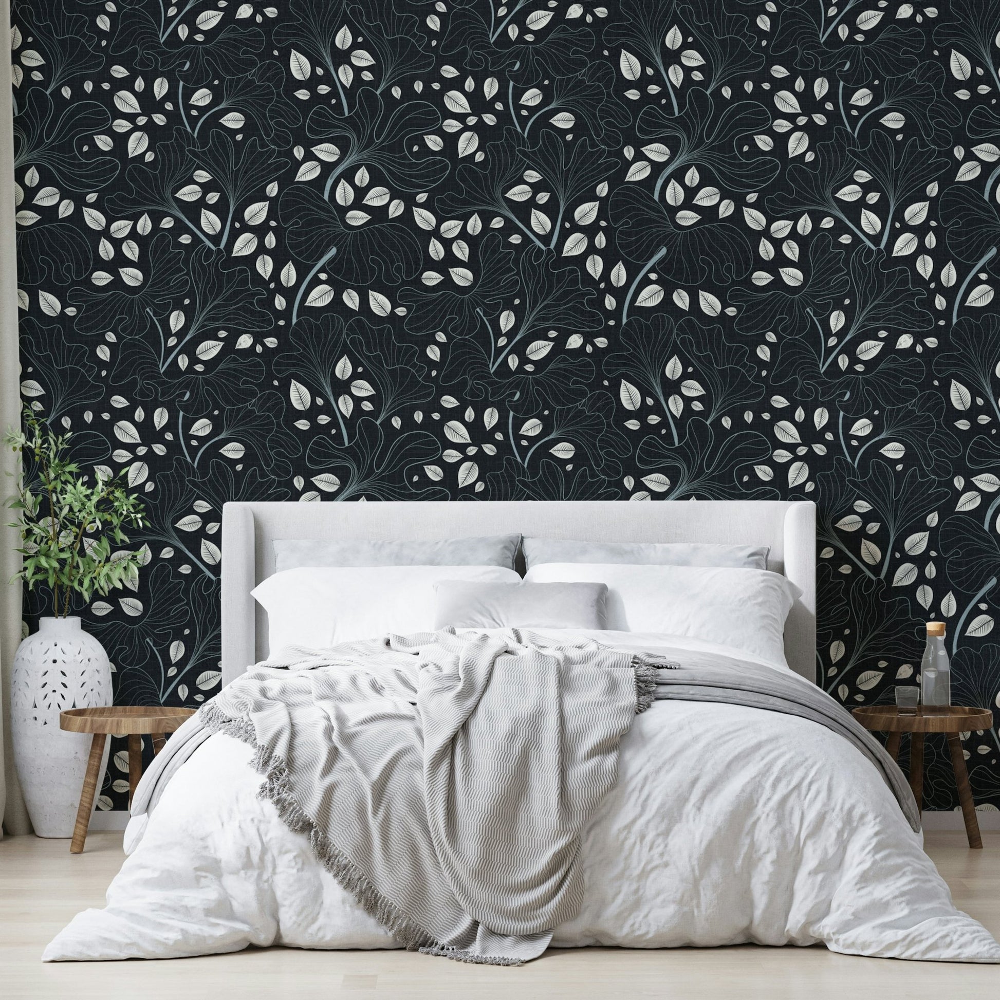 Timeless Ginkgo Garden mural for a living room.

