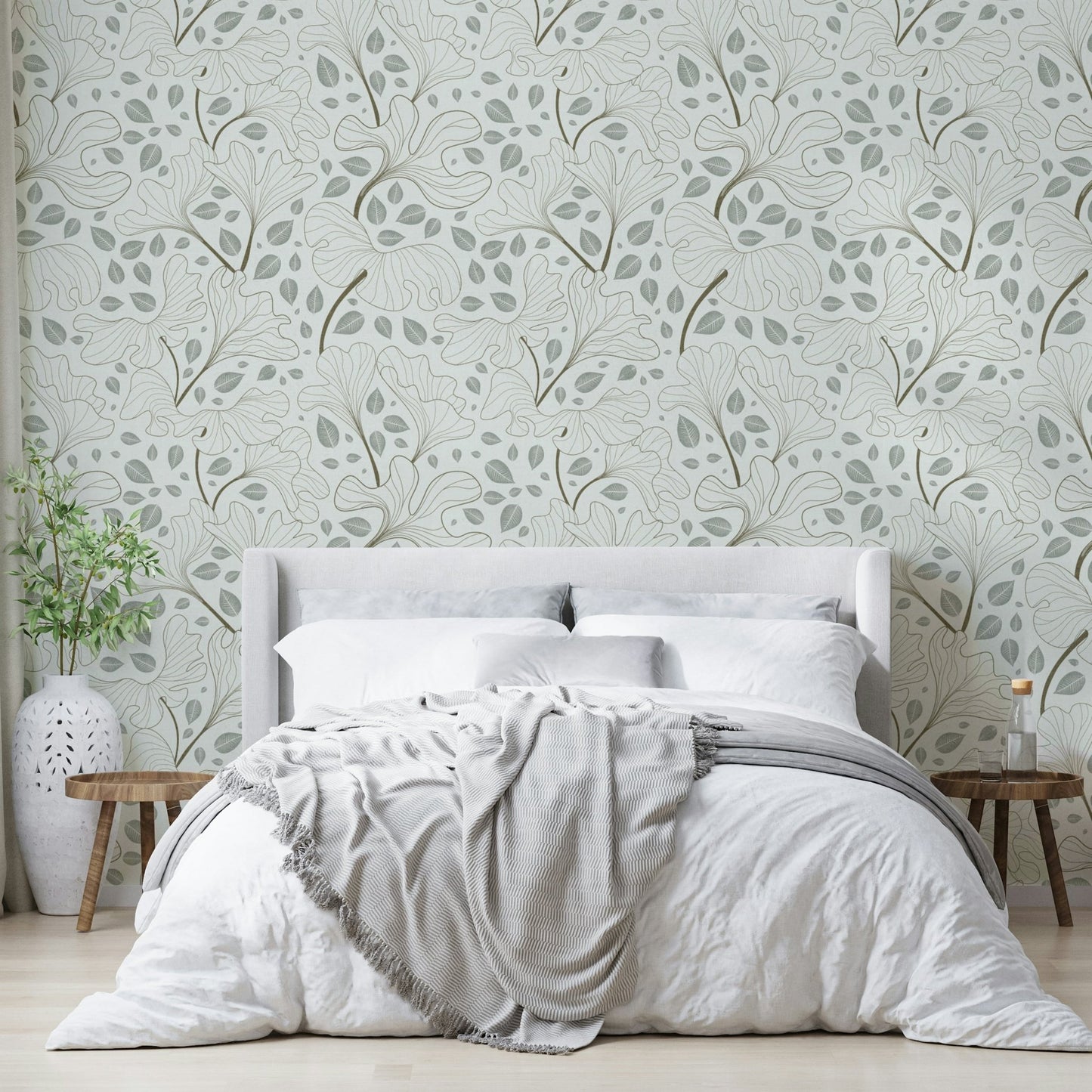 Close-up of a ginkgo leaf.

