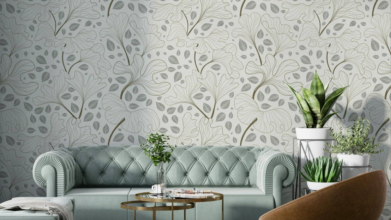 Timeless Ginkgo Garden mural for a bedroom.

