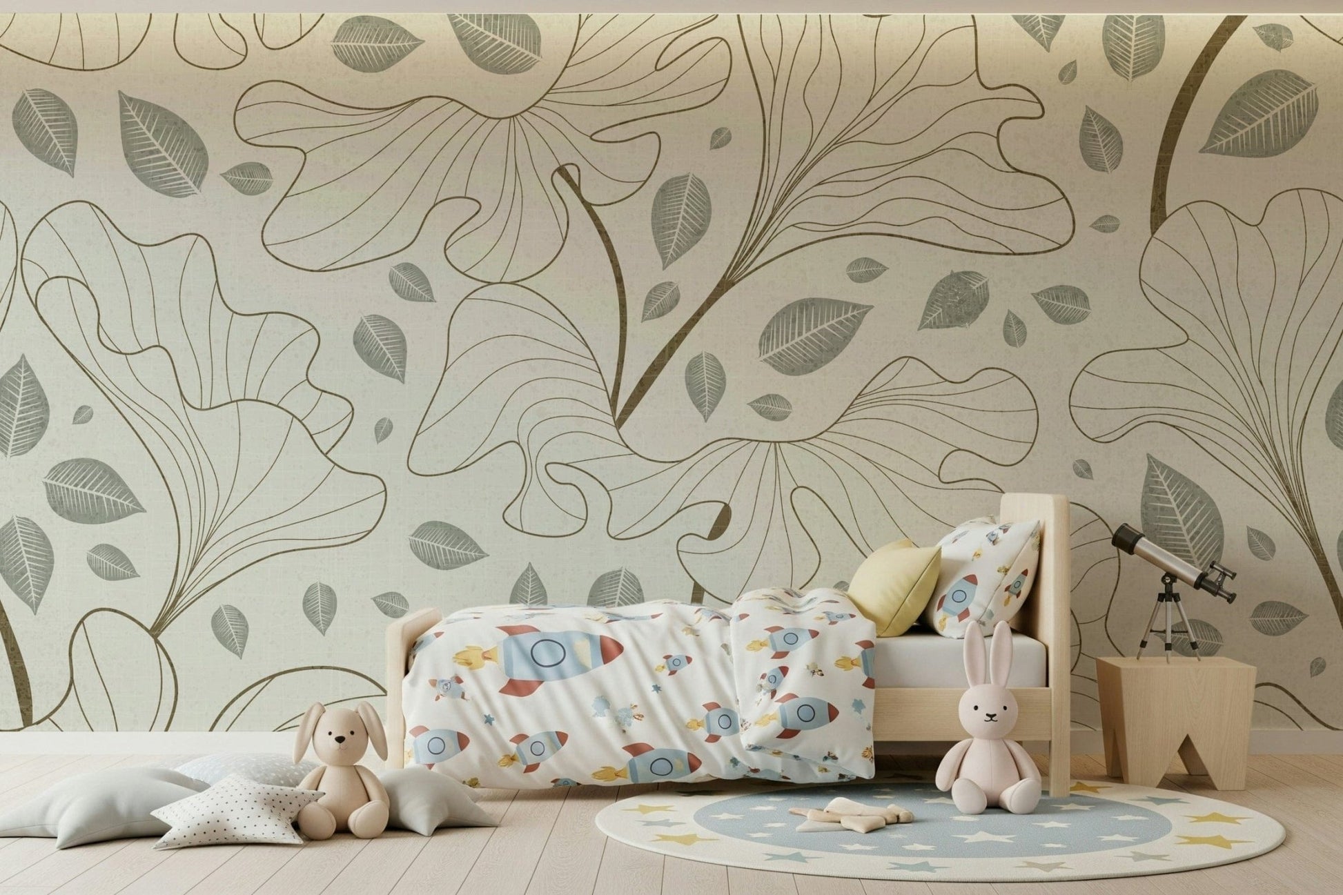 Serene Timeless Ginkgo Garden wallpaper, monochromatic leaf texture.