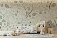 Serene Timeless Ginkgo Garden wallpaper, monochromatic leaf texture.