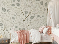 Chic peel and stick Ginkgo Garden, calming bedroom wall decor.