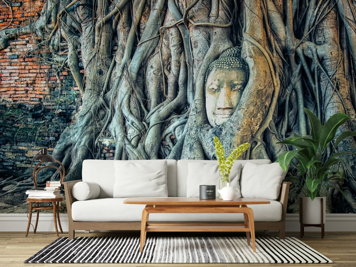 Rustic temple aesthetic found in Timeless Harmony wall coverings.