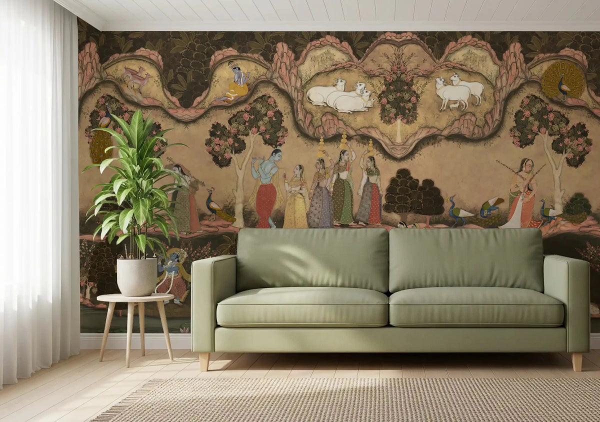 Cultural Timeless Indian Serenade Wall Mural for living room showcases dancers.