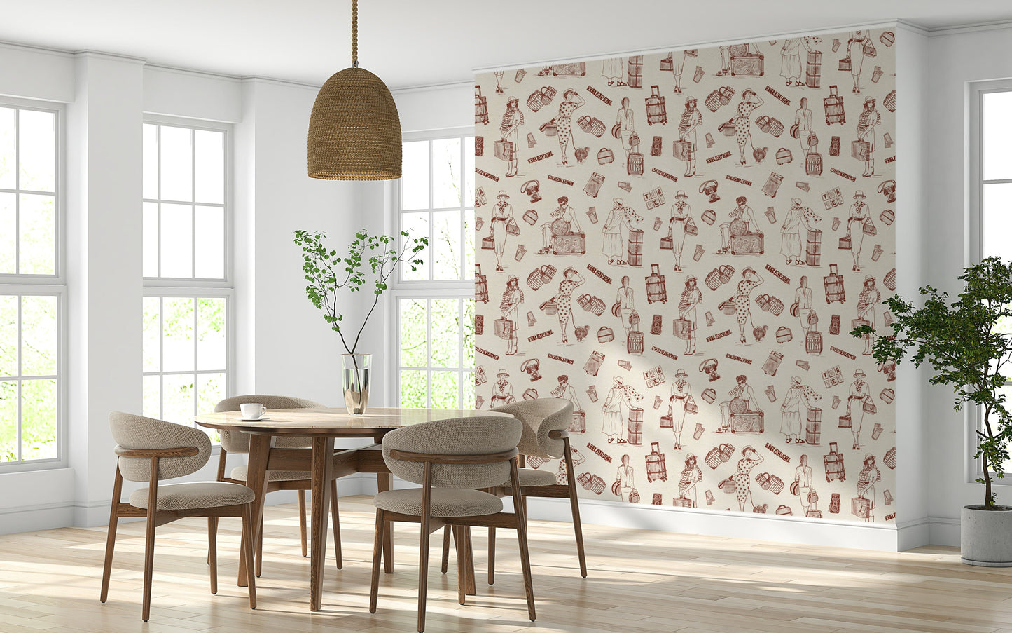 Whimsical wallpaper mural inspired by old-world tales and hand-drawn narrative elements.