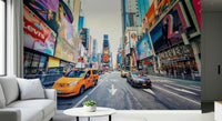 Yellow cab transit Times Square Hustle peel and stick wallpaper.