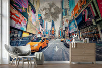 Times Square Hustle peel and stick wallpaper city view.