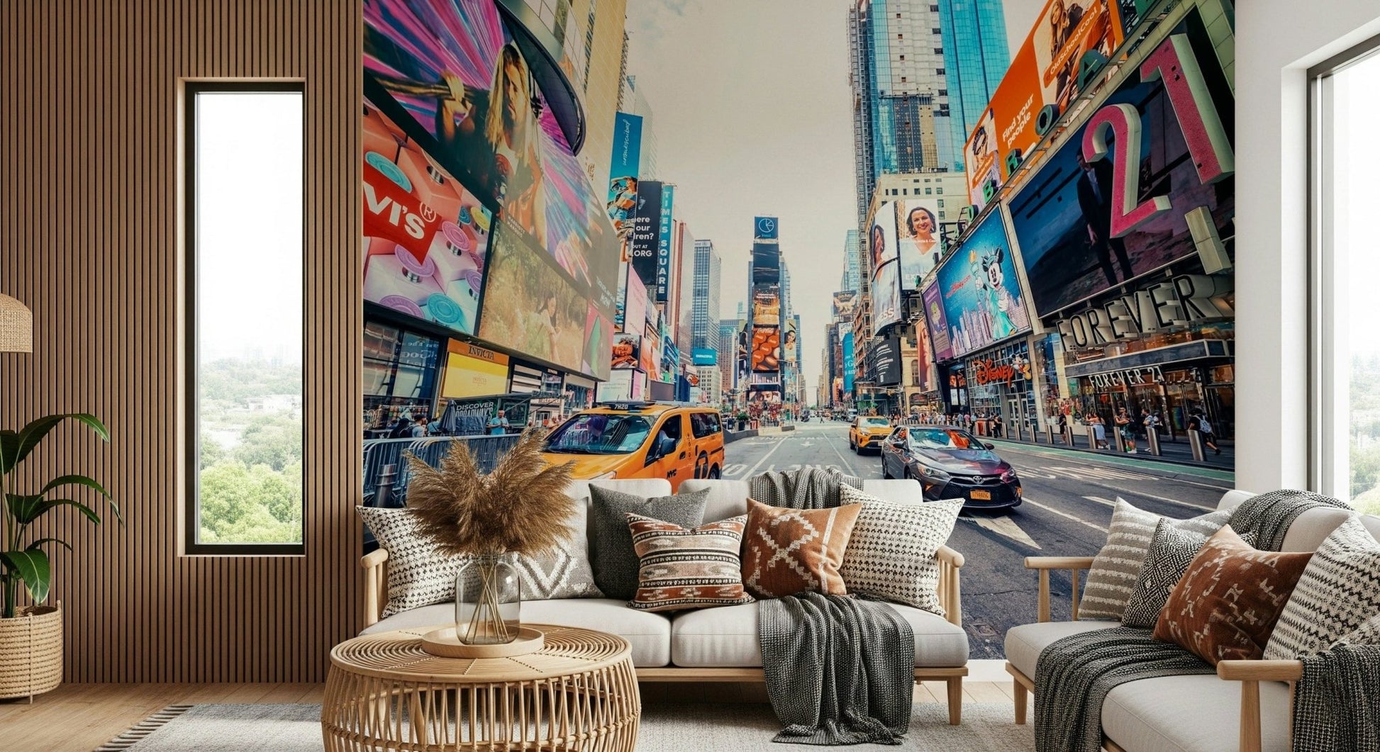 Times Square Hustle wallpaper mural highlighting famous billboard displays.