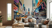 Times Square Hustle wallpaper mural highlighting famous billboard displays.