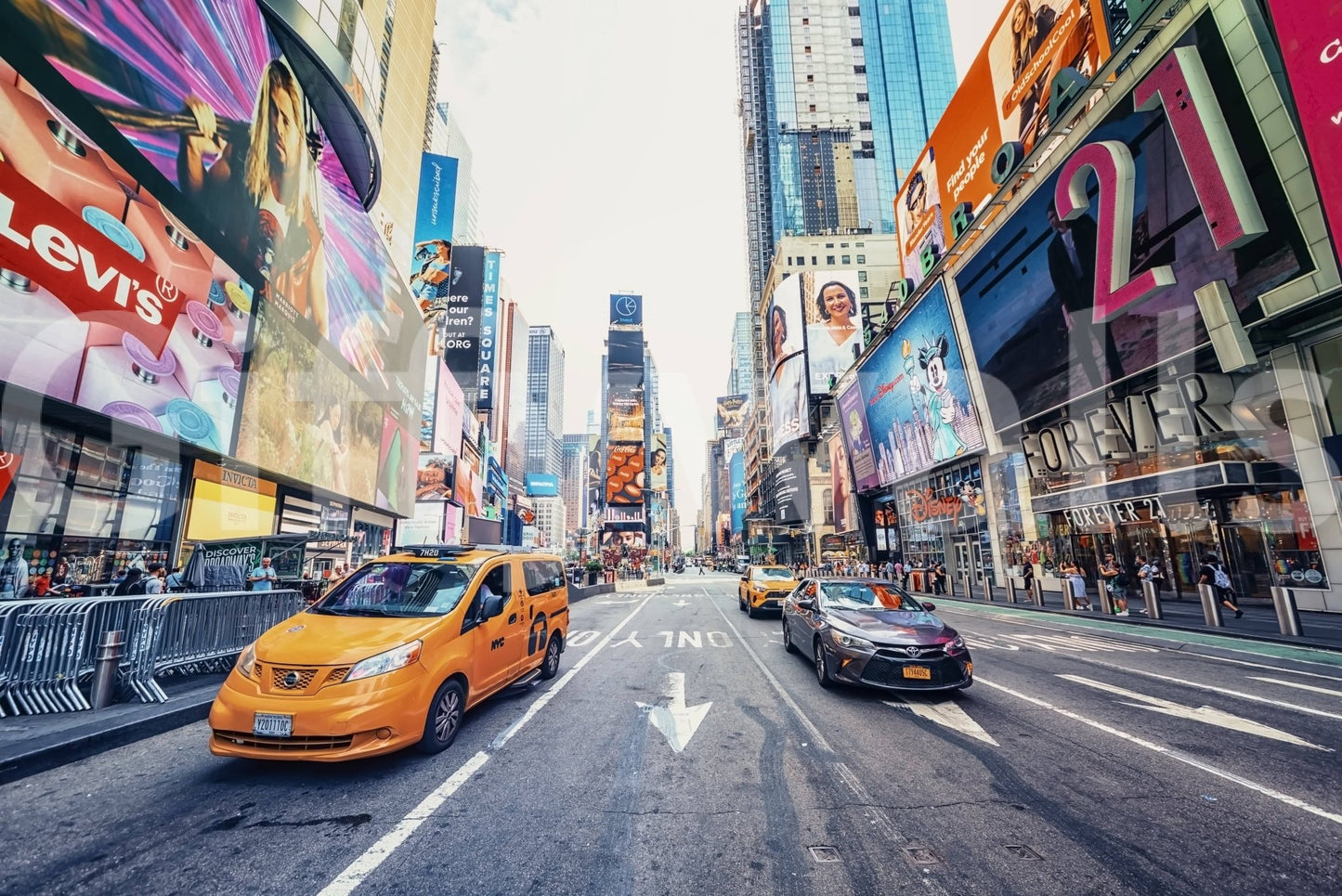 Times Square Hustle peel and stick wallpaper building architecture.