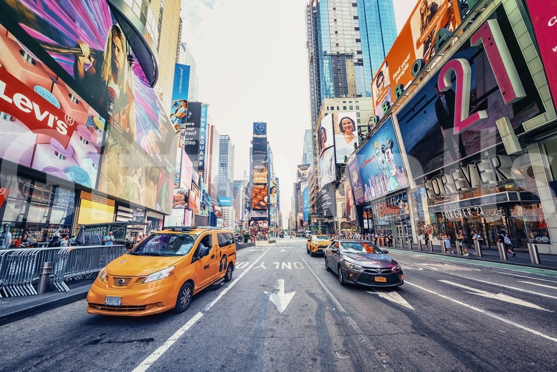 Times Square Hustle peel and stick wallpaper building architecture.