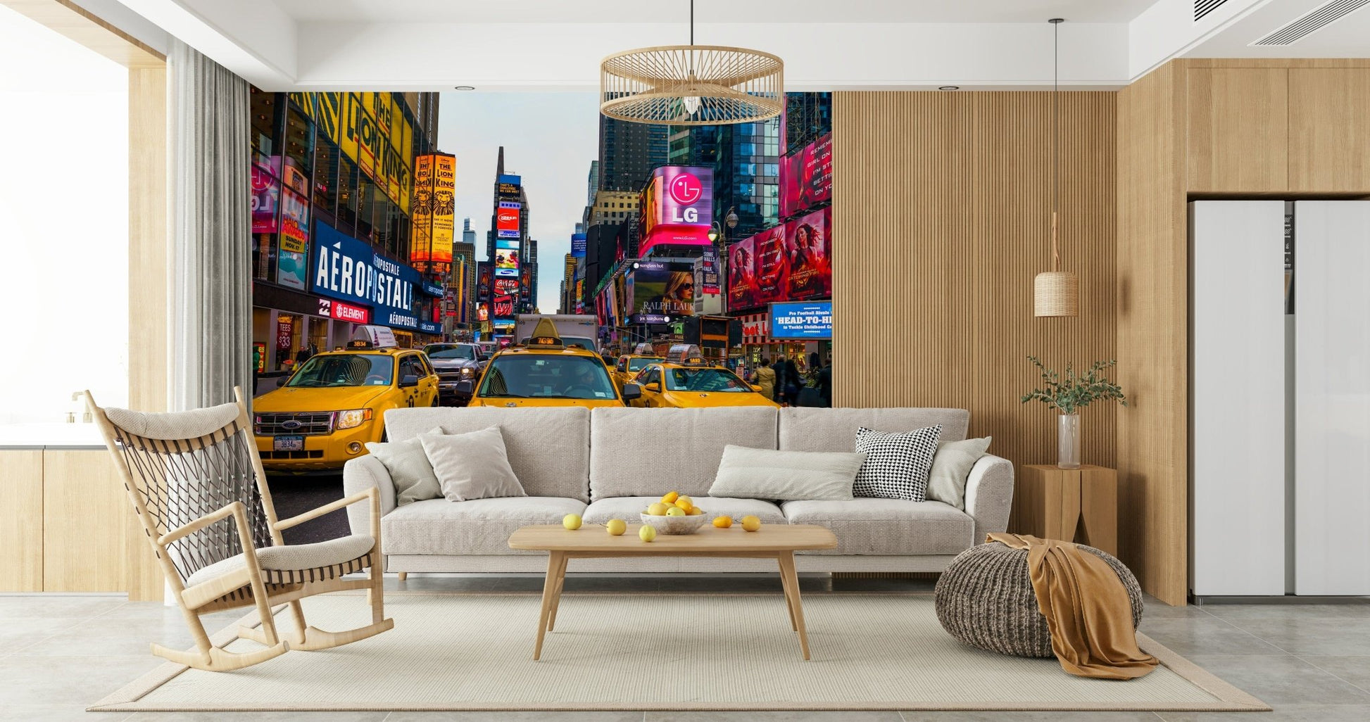 Times Square Rush wallpaper for walls NYC yellow taxi lights scene.