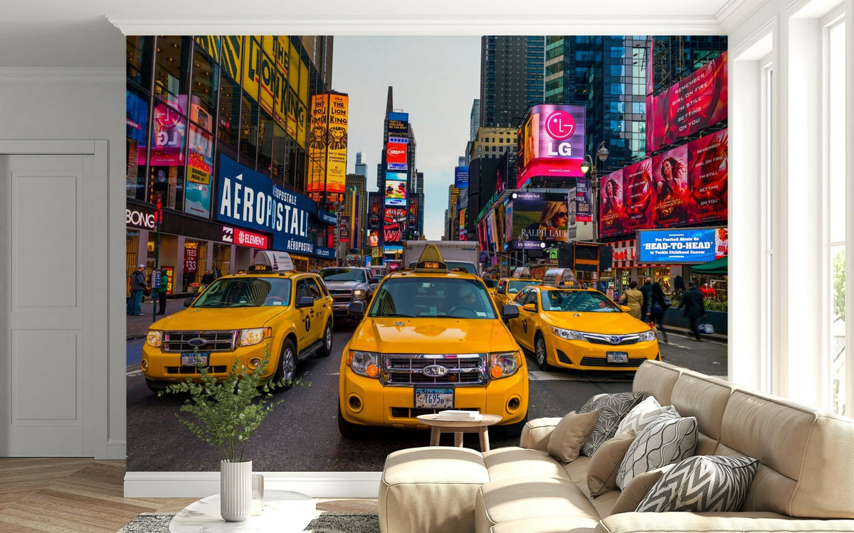 Cityscape Times Square Rush wall mural dynamic street view night.