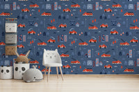 Firefighter city scene blue wallpaper

