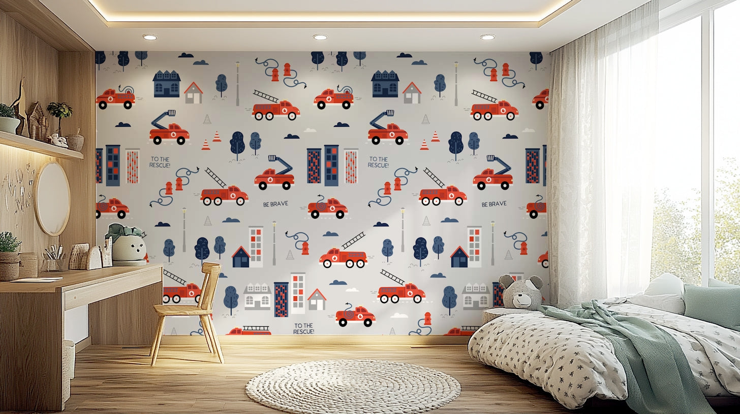 Rescue-themed wallpaper for boys’ room decor