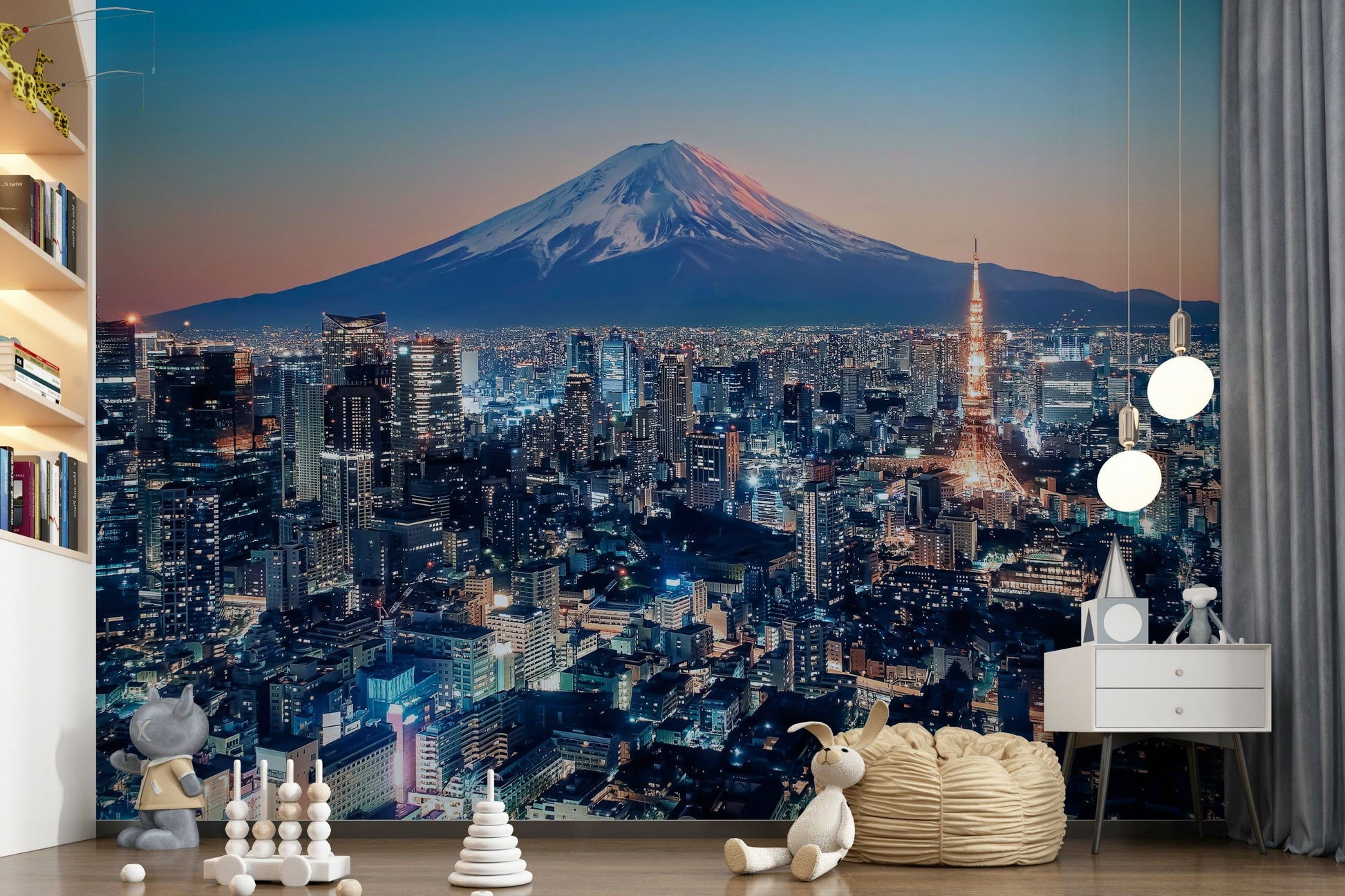 Cityscape wallpaper mural for small flat living room, modern décor