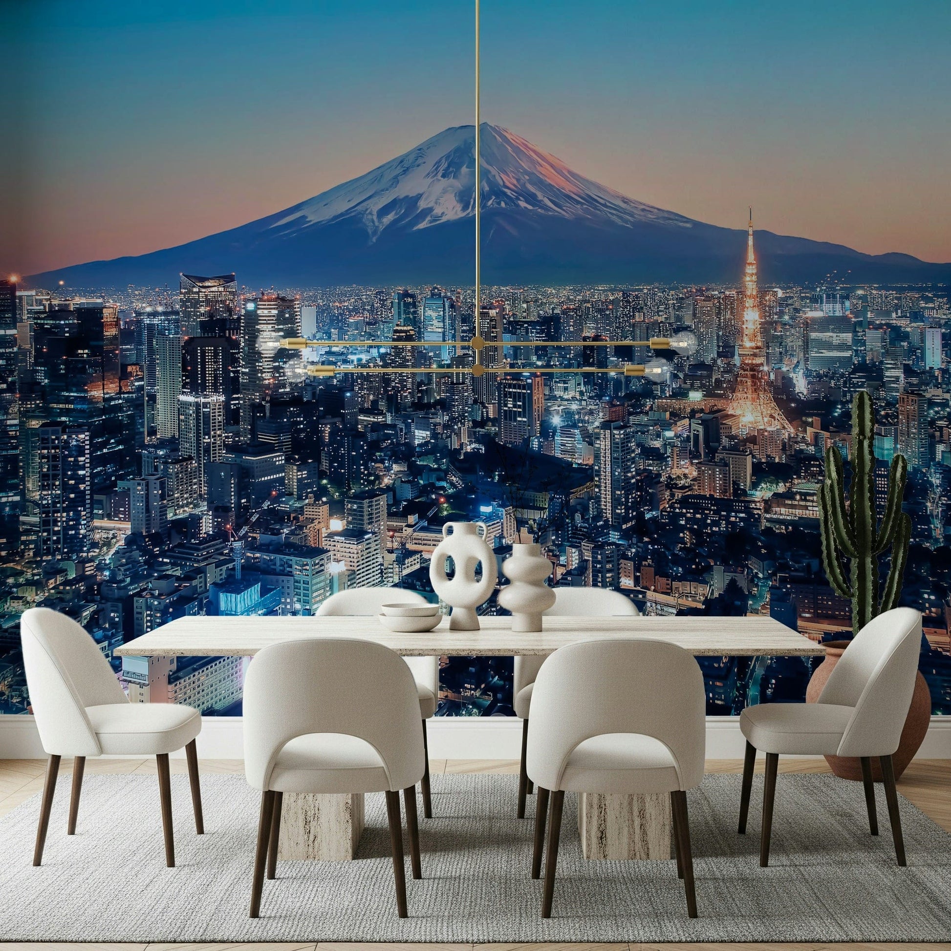Twilight Tokyo mural for bedroom headboard wall, calm colour tones