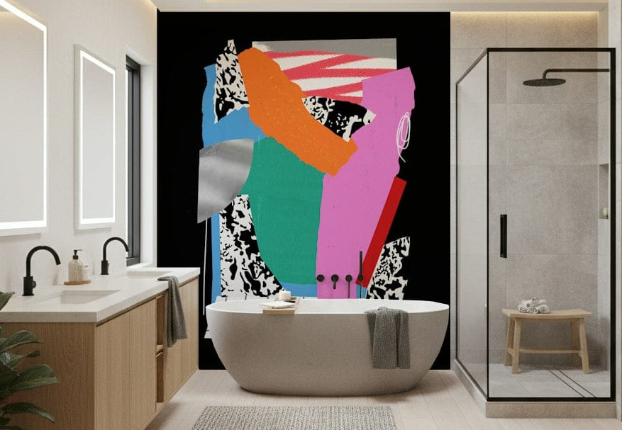 Subtle brown and cream wall mural for a mid-century modern lounge.