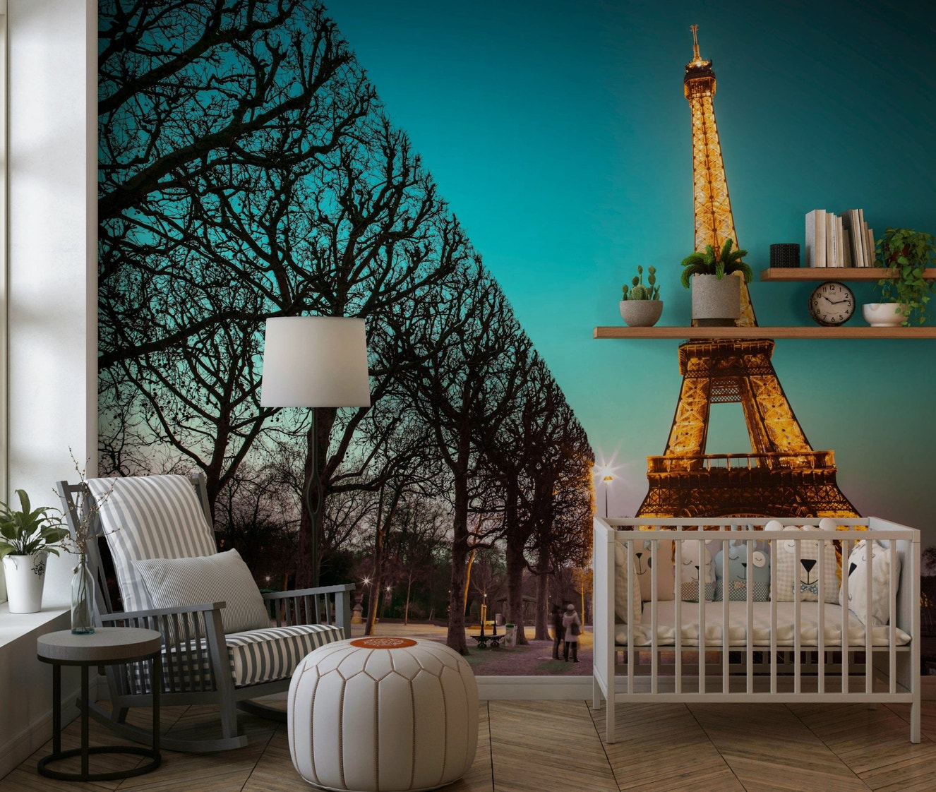 Tower View Mural Elegant nighttime scene perfect for a luxurious wall covering.
