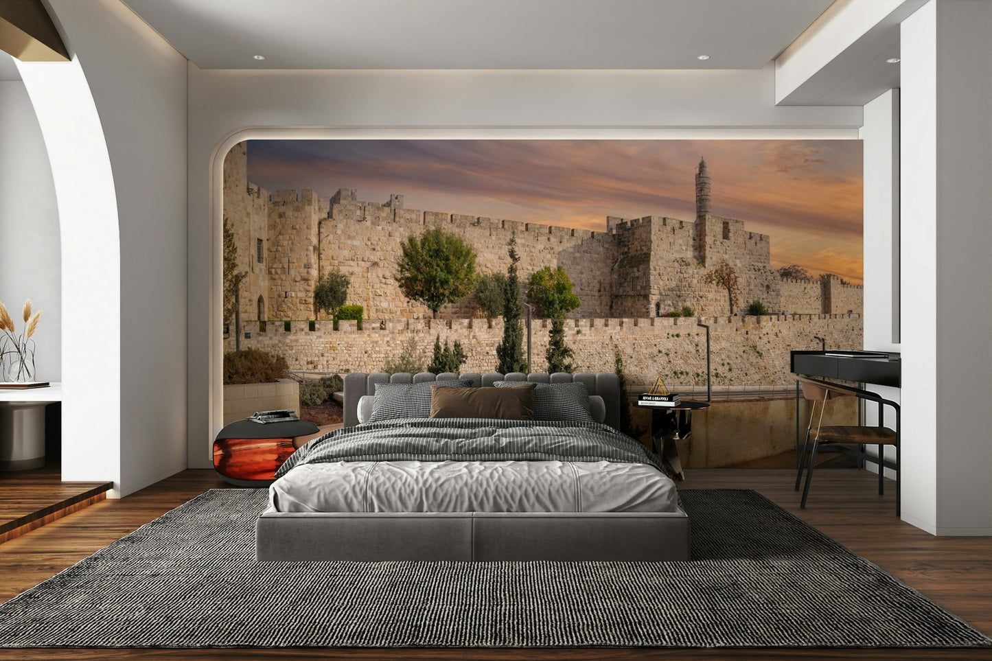 The sky is a beautiful mix of orange and gray.

