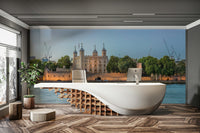 A calming serene view wallpaper mural that defines a space.

