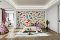 Bright toy-themed wallpaper for children’s playroom