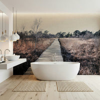 Minimalist nature wallpaper featuring soft beige and cream tones for a peaceful bedroom.
