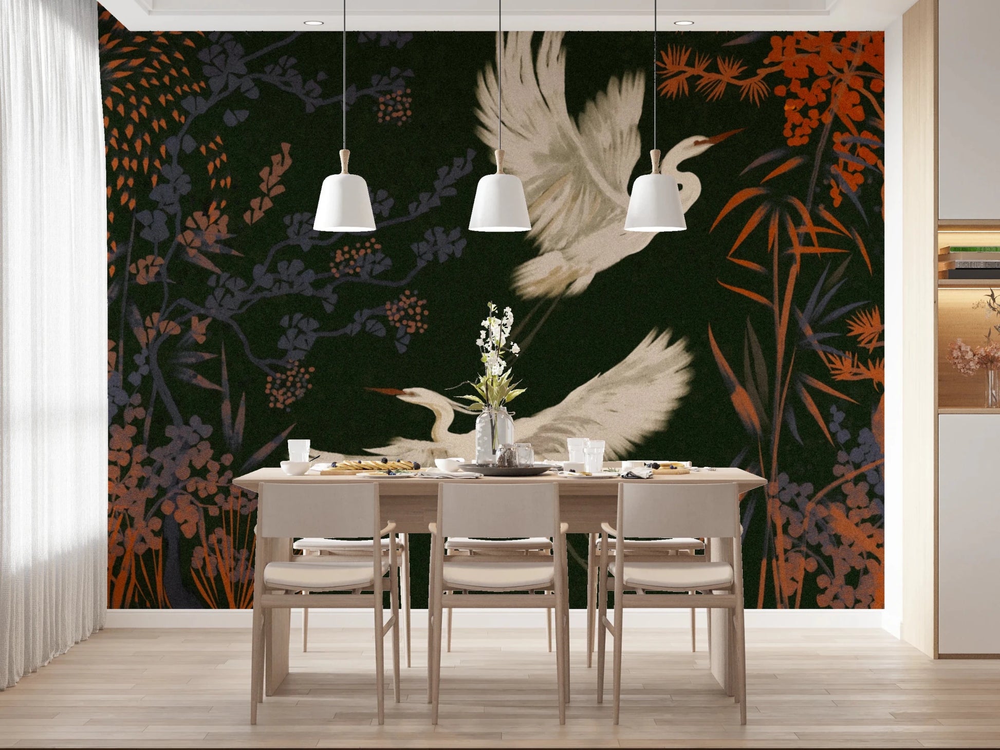 Tranquil Aviary Herons Asian Art Wall Mural