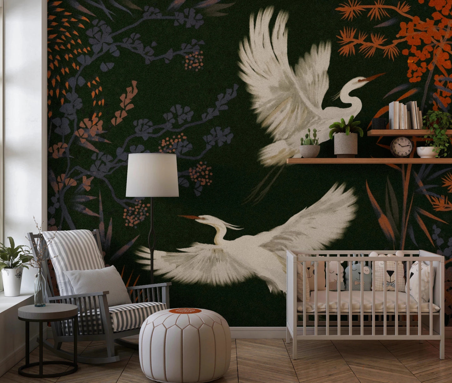 Tranquil Aviary Herons Asian Art Wall Mural