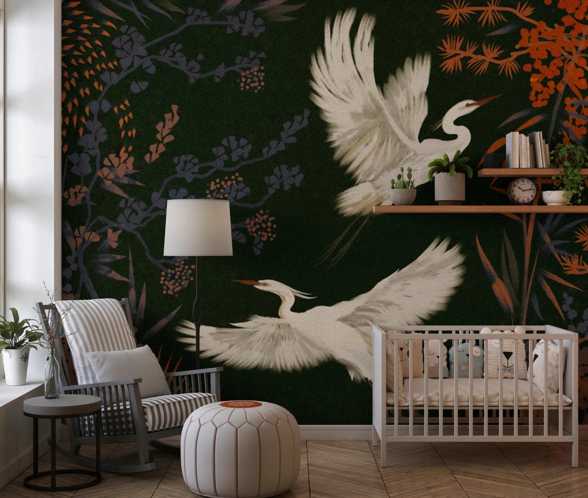 Tranquil Aviary Herons Asian Art Wall Mural