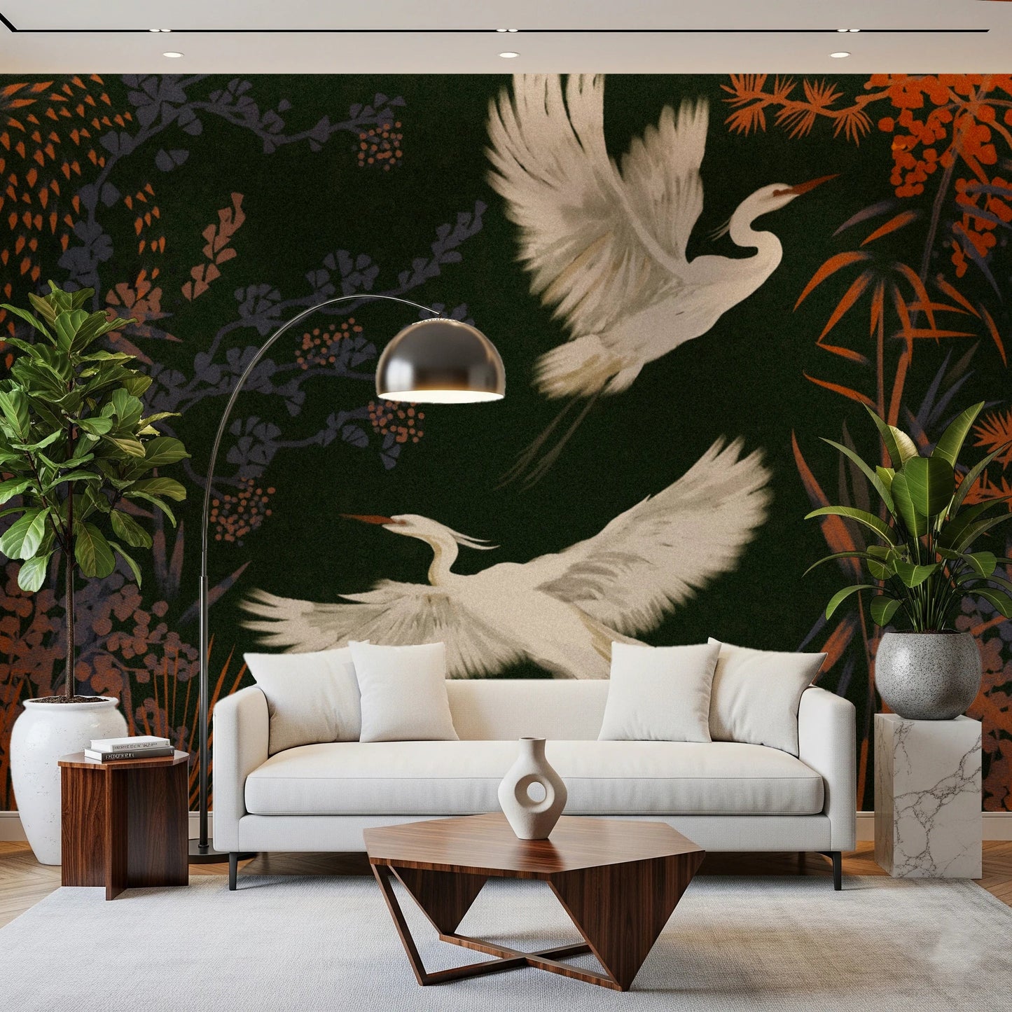 Tranquil Aviary Herons Asian Art Wall Mural