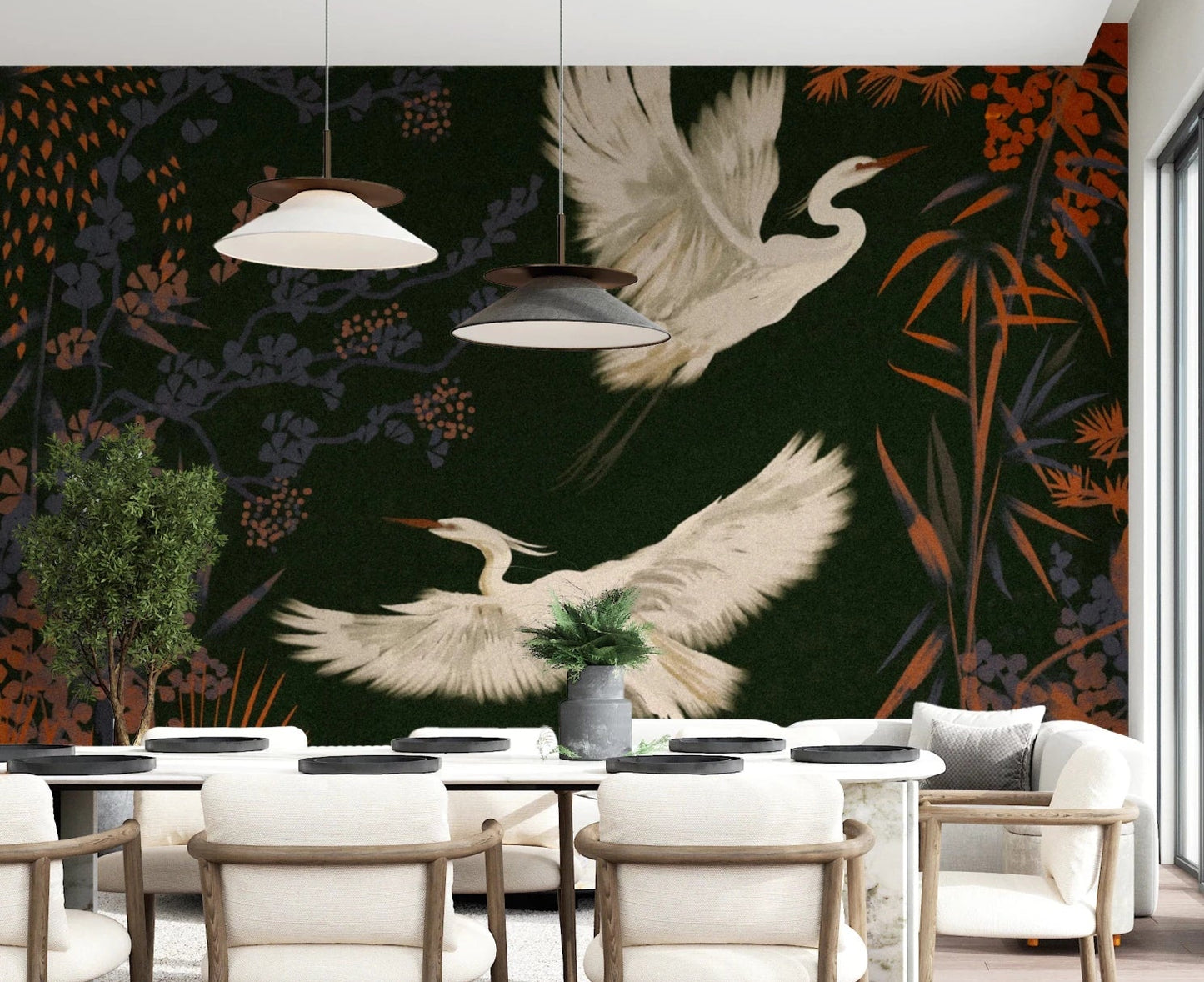 Tranquil Aviary Herons Asian Art Wall Mural