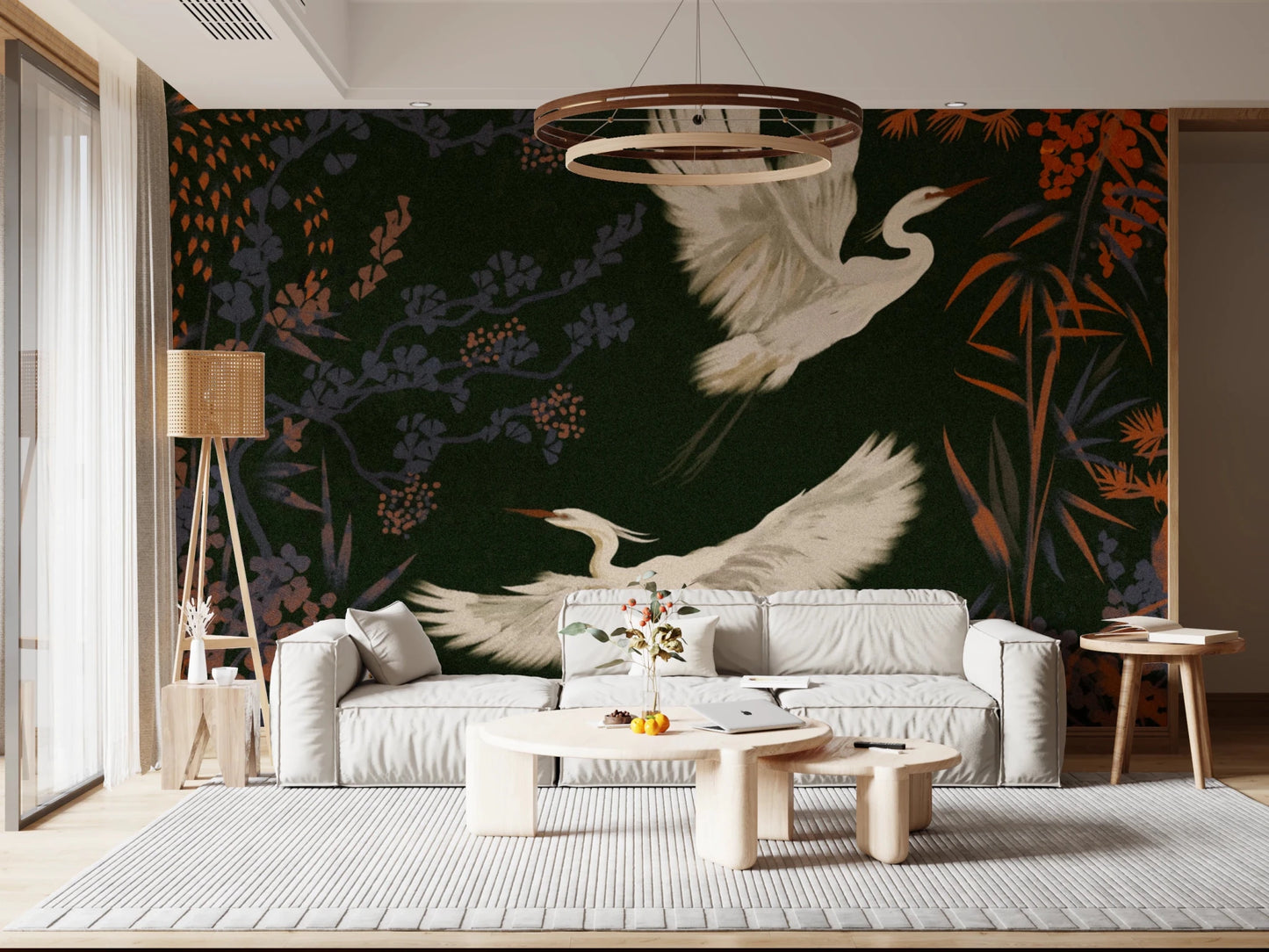 Tranquil Aviary Herons Asian Art Wall Mural