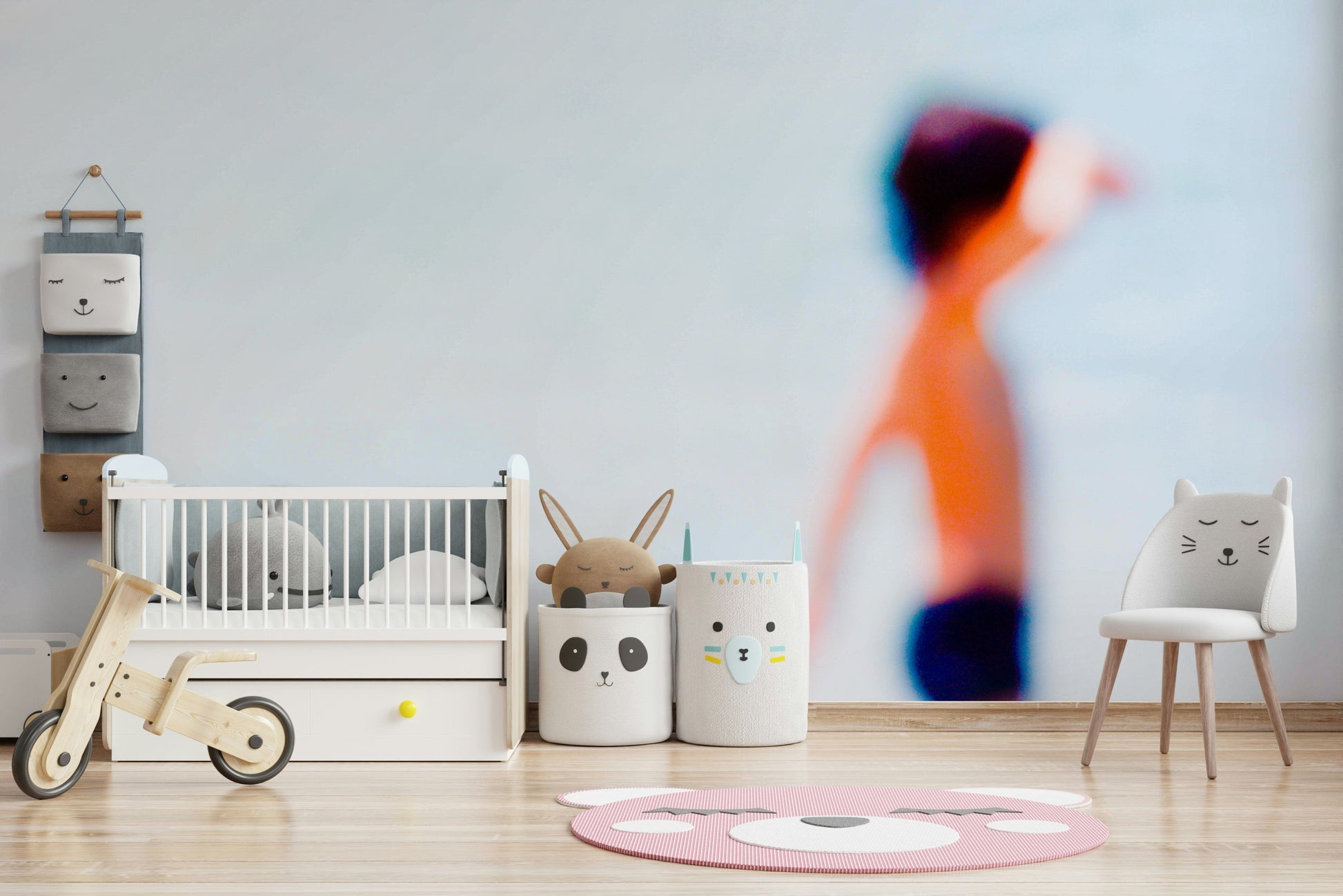 A calming water movement wallpaper mural that defines a space.

