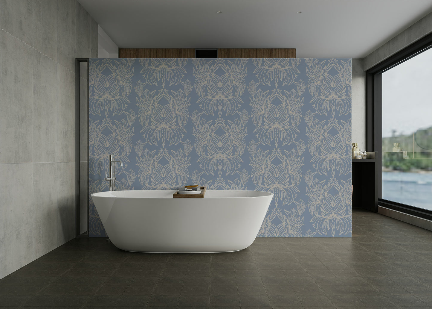 Subtle flower wall mural in warm lighting

