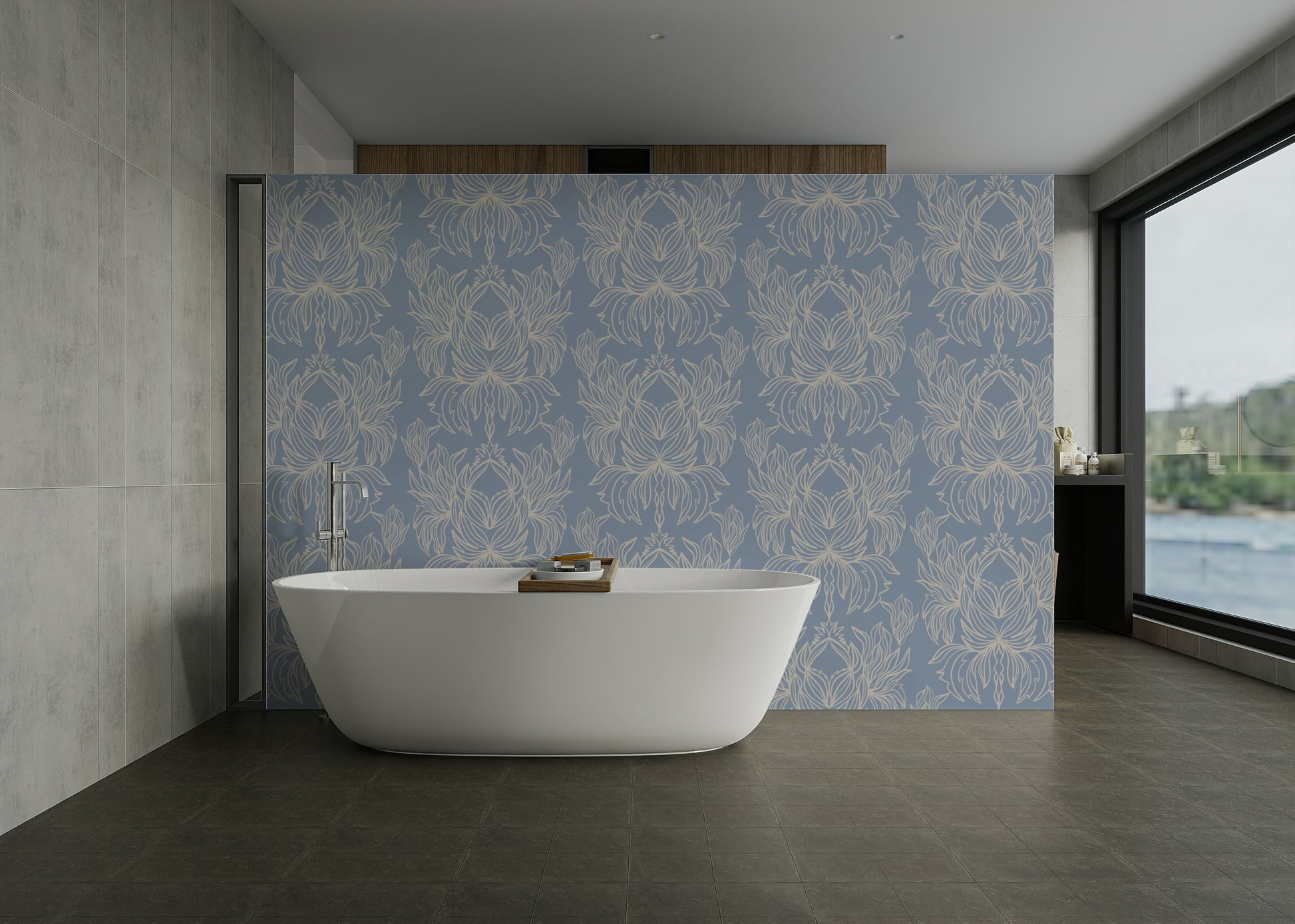 Subtle flower wall mural in warm lighting


