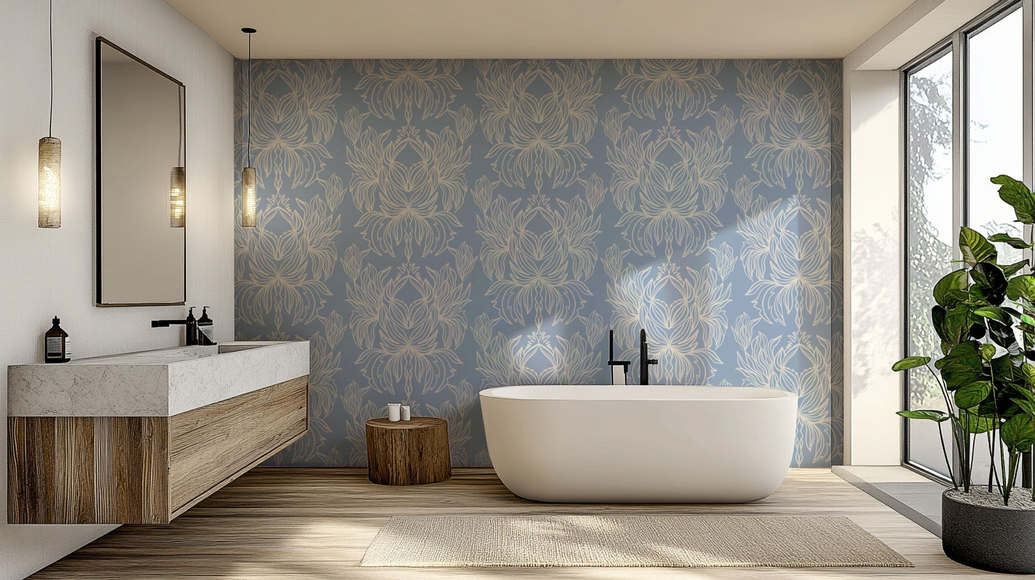 Tranquil Blooms wallpaper in cozy living room

