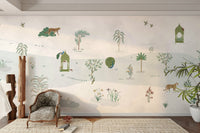 A peaceful wall mural with a tranquil garden scene.

