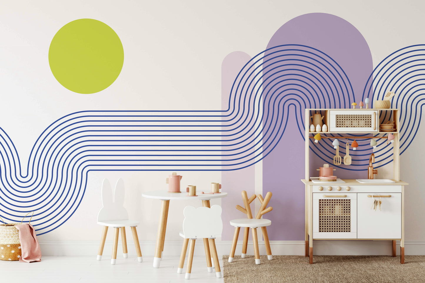 Wavy Line Tranquil Wall Mural Design

