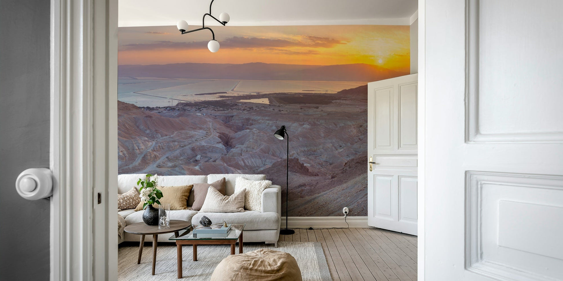 Golden light over arid desert lands
