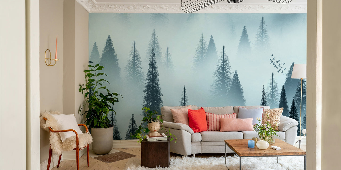 Tranquil Forest Dawn Wallpaper – Peel and Stick Nature Mural