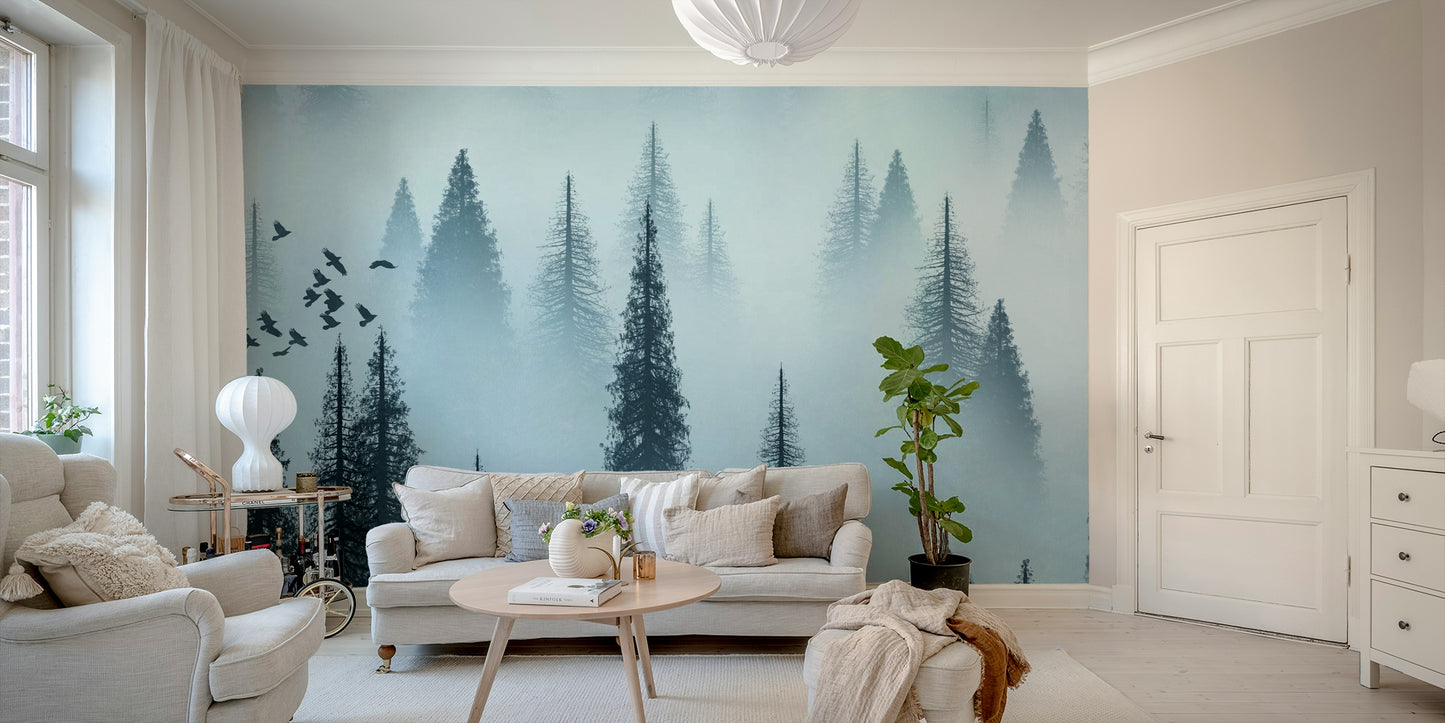 Tranquil Forest Dawn Wallpaper – Soft Morning Light Design