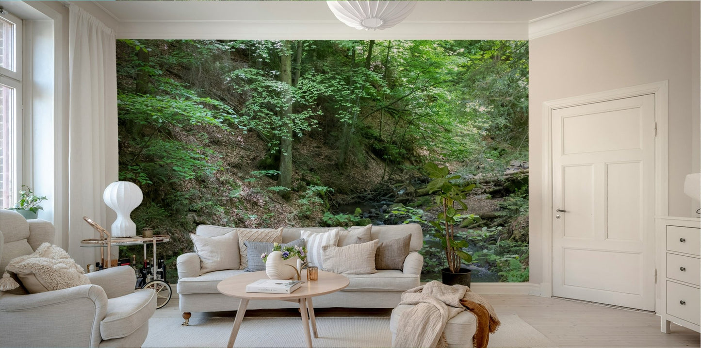 Wall mural creating a sense of depth and tranquility.

