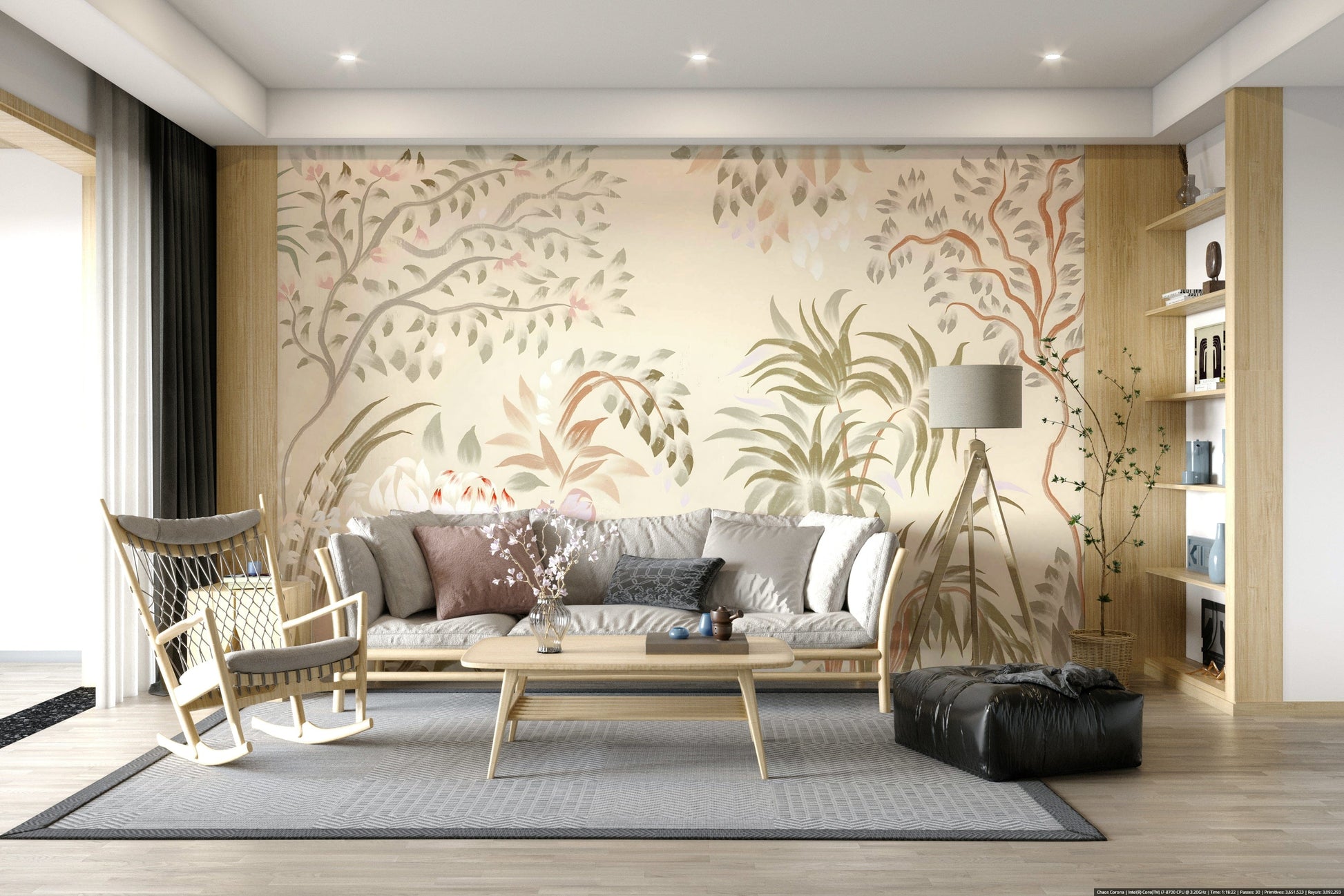Ethereal botanical scene Garden Whispers wall art pastel neutral hues.