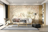 Ethereal botanical scene Garden Whispers wall art pastel neutral hues.