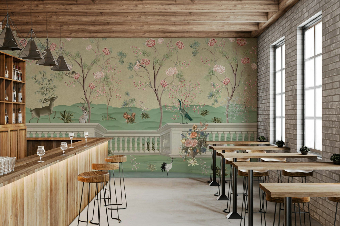 A peaceful wall mural with an organic, natural design.

